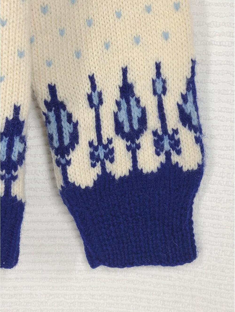 Vintage 60s Norwegian Knit Sweater Women's M Hand Knit Blue Drip Intarsia Norway - Picture 4 of 10